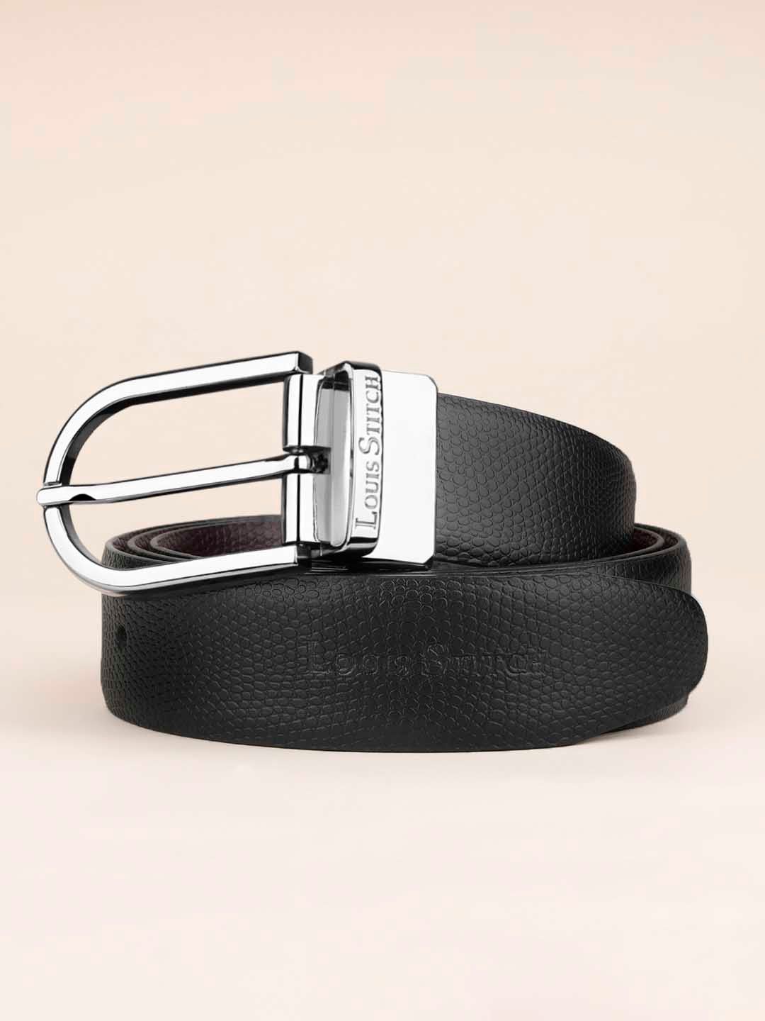 LOUIS STITCH Men Black Textured Leather Formal Belt