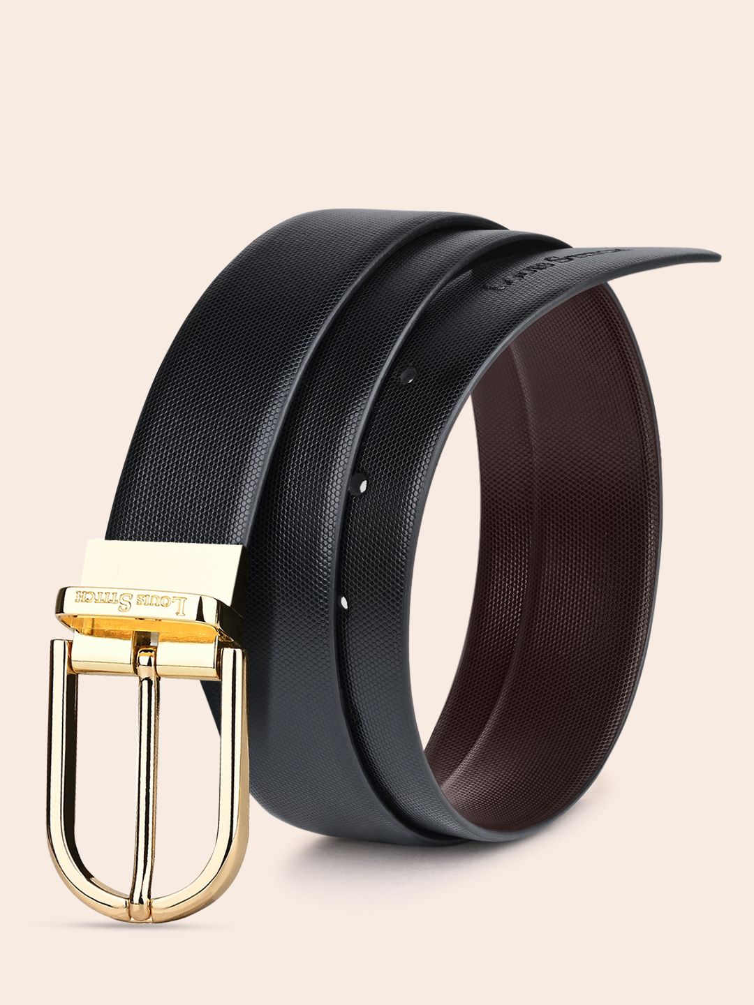 LOUIS STITCH Men Black Textured Leather Formal Belt