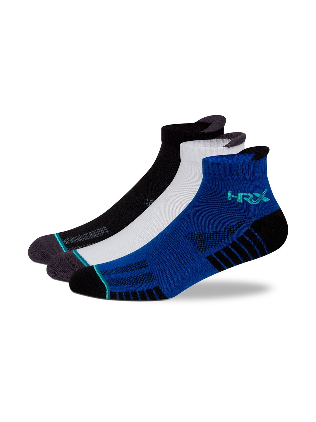 HRX by Hrithik Roshan Men Pack of 3 Blue And White Patterned Ankle Length Sports Socks