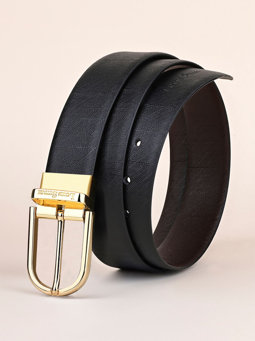 LOUIS STITCH Men Textured Leather Formal Belt