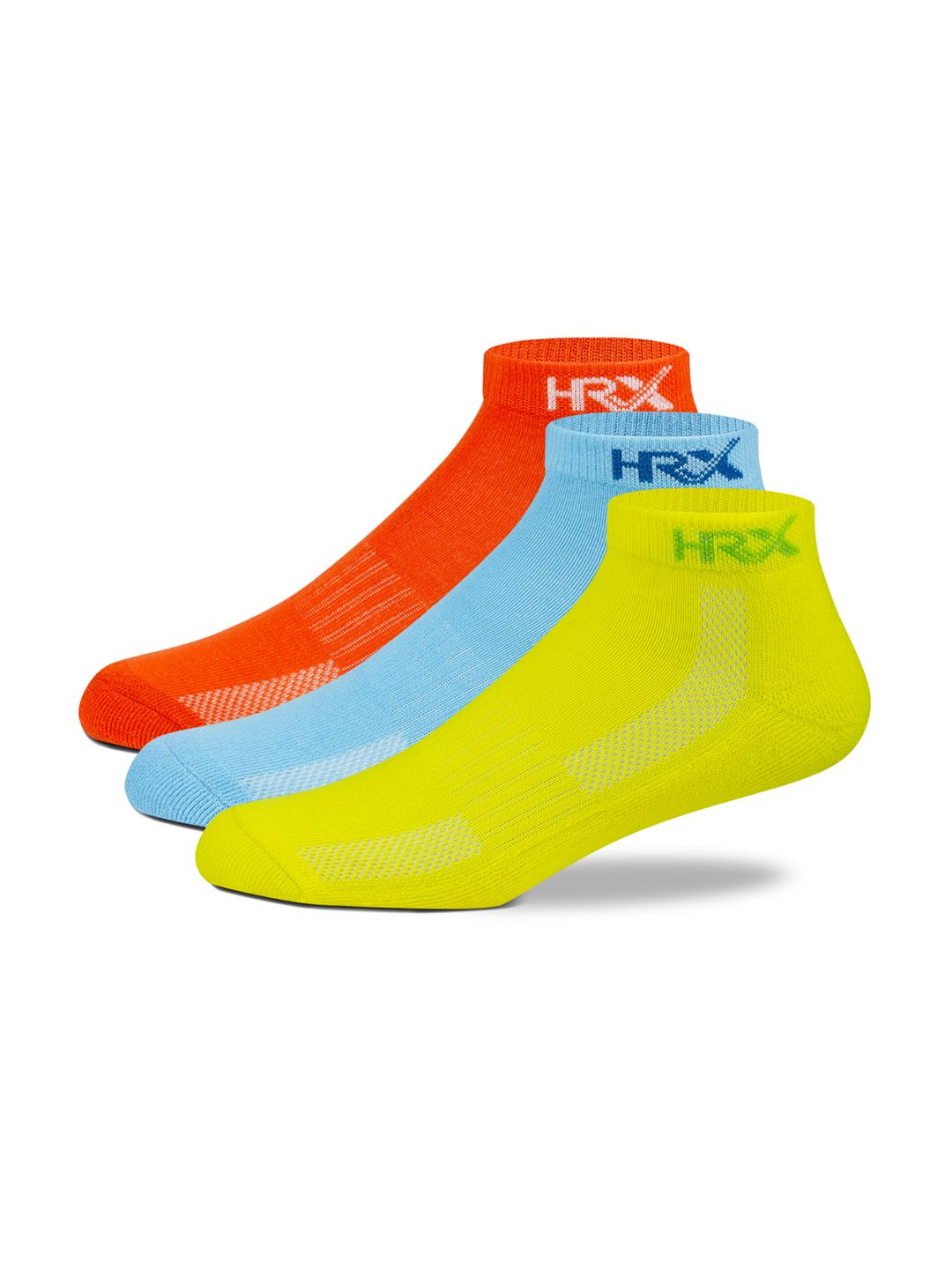 HRX by Hrithik Roshan Pack Of 3 Yellow & Blue Patterned Ankle-Length Socks