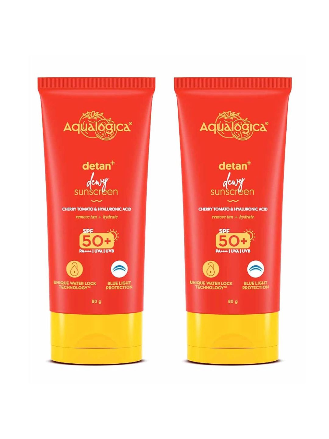 Aqualogica Aqualogica Set Of 2 Detan+ Dewy Cherry Tomato Enriched Sunscreen SPF50 & PA++++ 80g Each