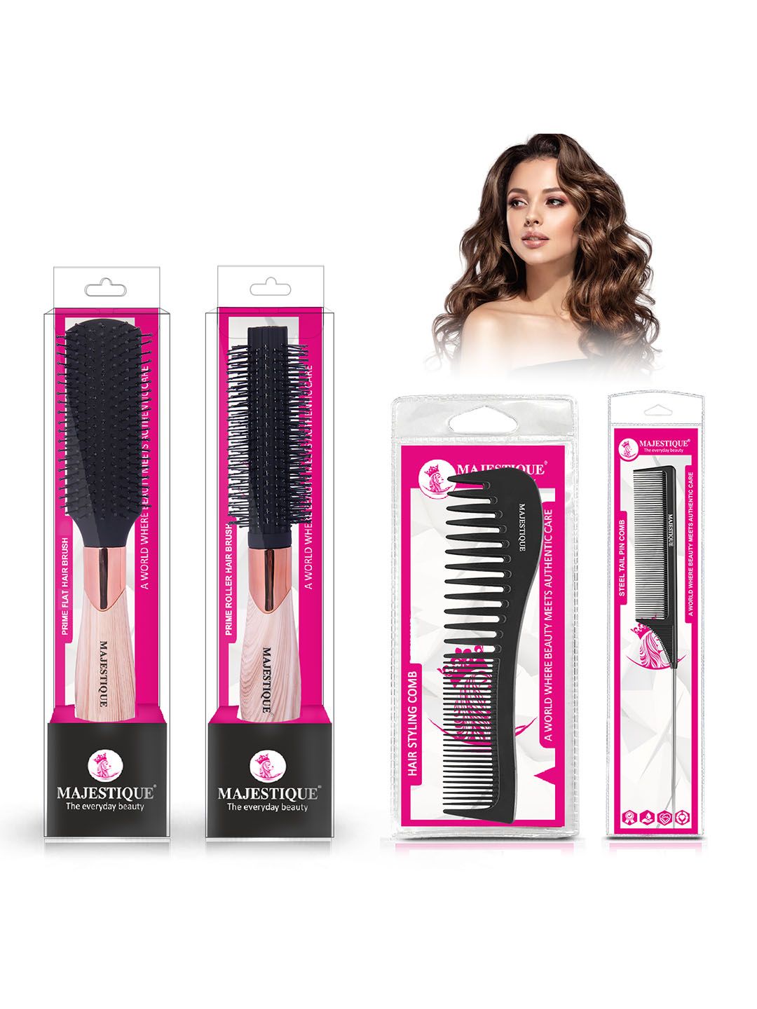 MAJESTIQUE Set Of 4 Study & Strong Hair Brushes