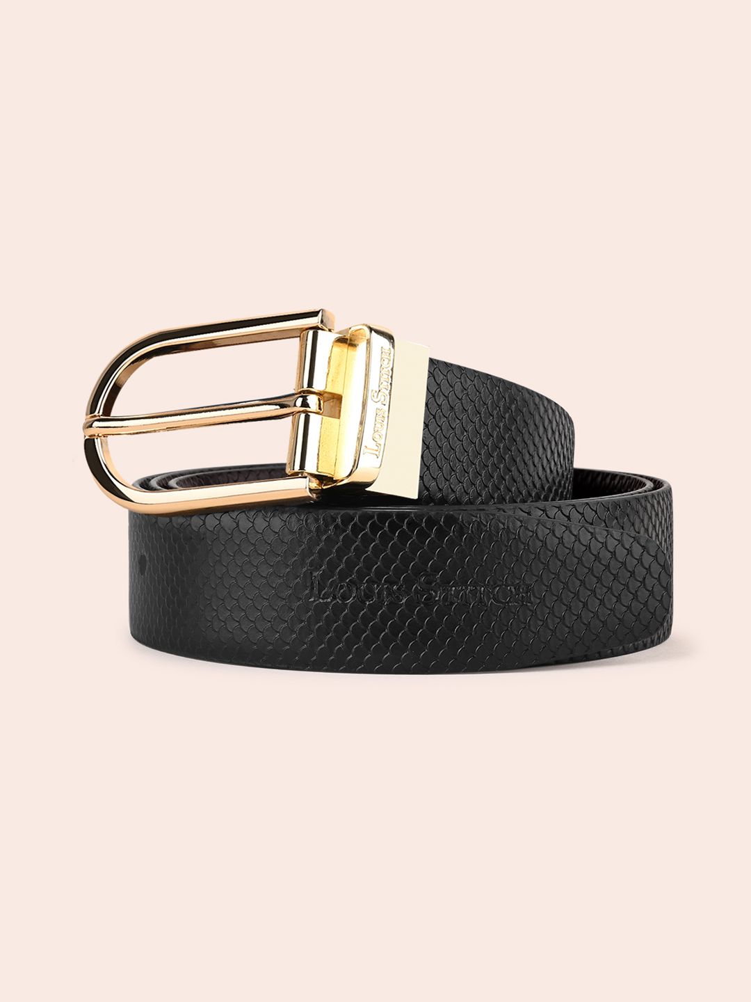 LOUIS STITCH Men Black Leather Formal Belt