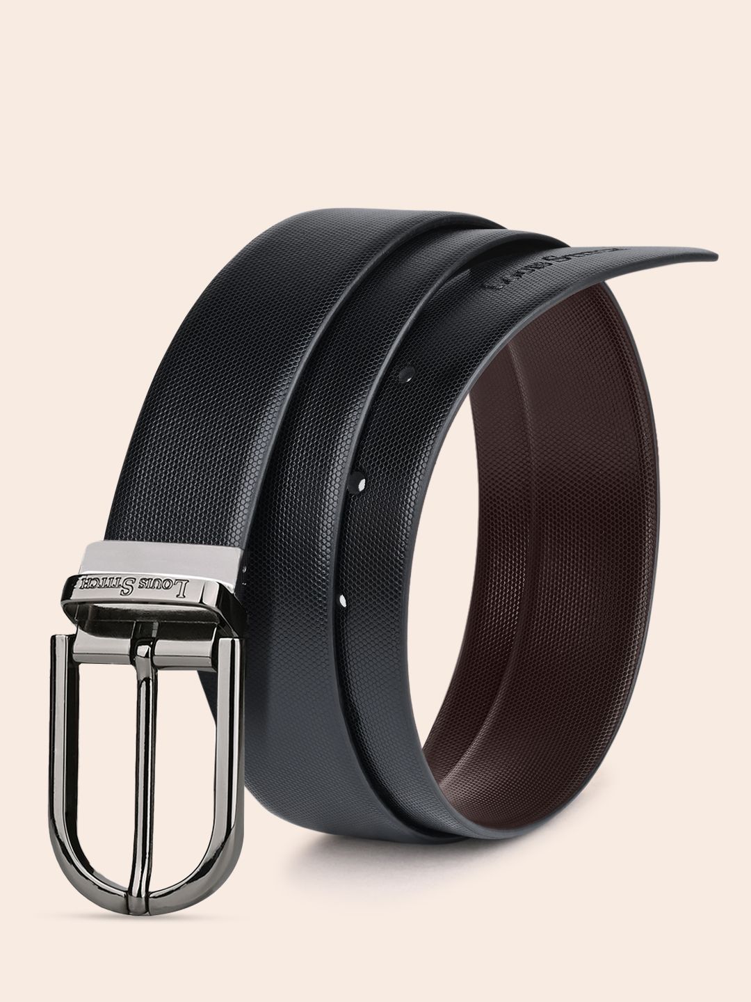 LOUIS STITCH Men Black & Brown Textured Reversible Leather Formal Belt