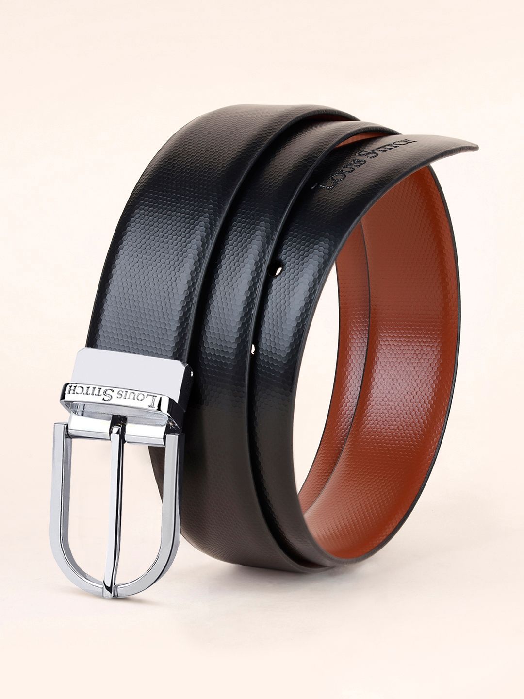 LOUIS STITCH Men Textured Leather Formal Belt
