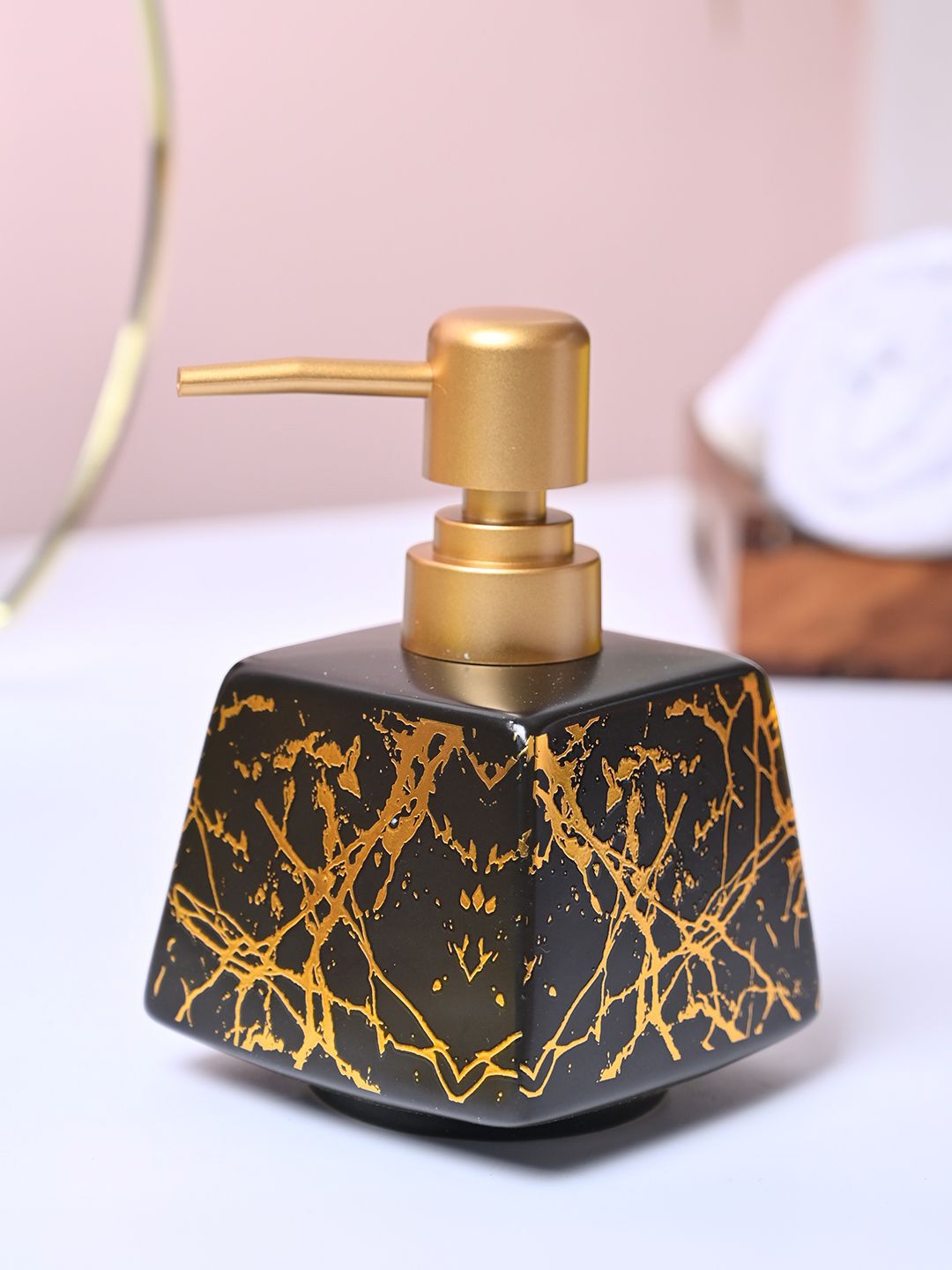 MARKET99 Grey & Brown Abstract Printed Glossy Ceramic Soap Dispenser