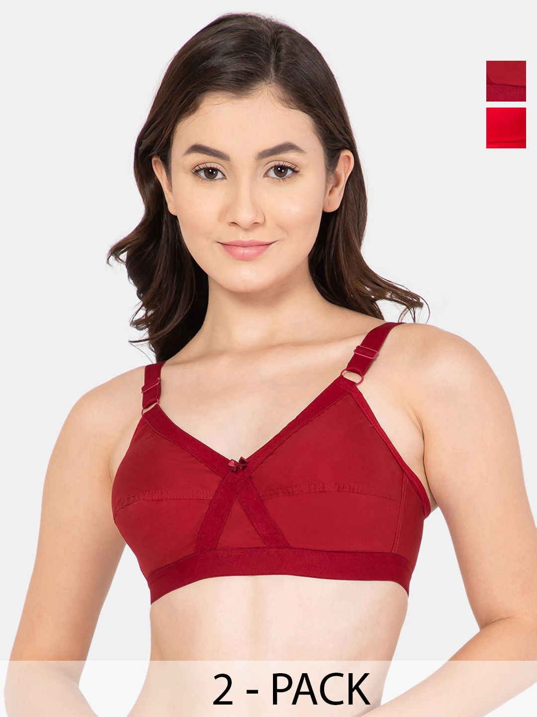 Lady Lyka Pack Of 2 Solid Medium Coverage Bra XFITX-MRN