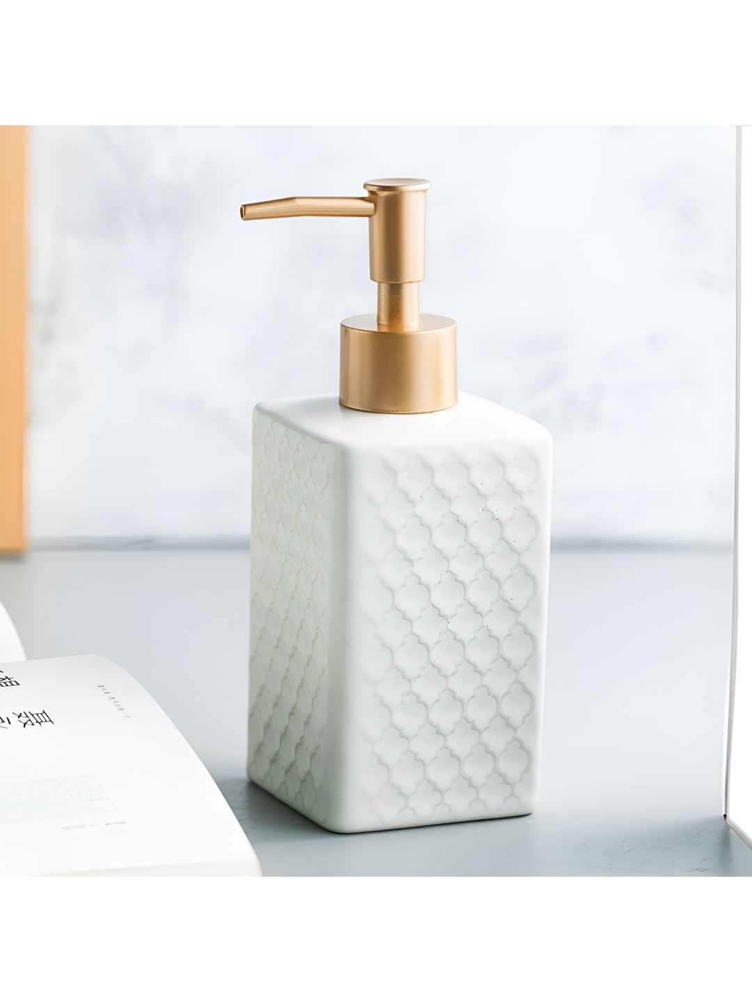 The Better Home White & Gold-Toned Ceramic Soap Dispenser 360 ml