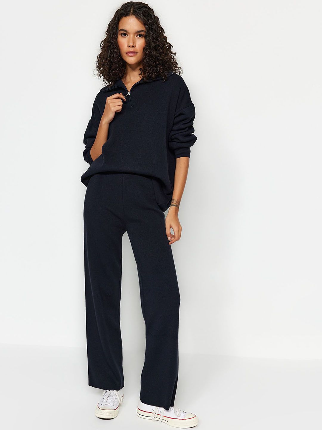 Trendyol Shirt Collar Acrylic T-Shirt With Trousers