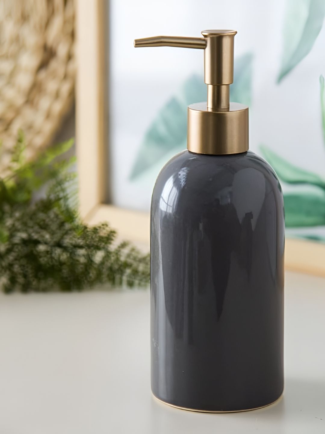 The Better Home Grey & Gold-Toned Ceramic Soap Dispenser 420 ml