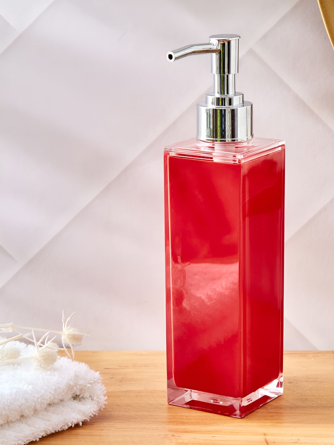 Home Centre Slate Cloud Red & Silver Toned Glossy Classic Soap Dispenser 230 ml