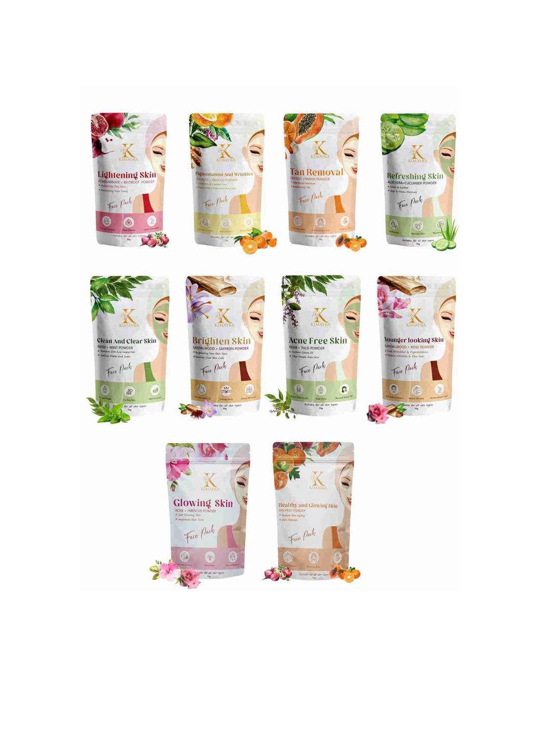 Kimayra World Set Of 10 Face Packs-75g Each