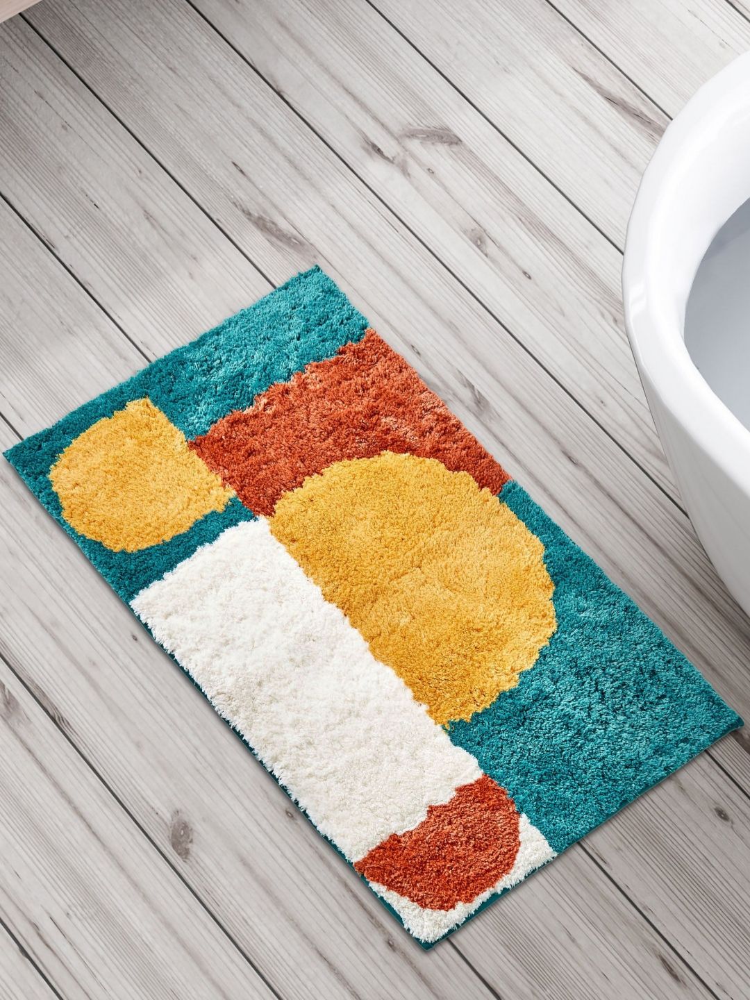 Home Centre Nova Townsquare Teal Blue & Yellow Printed 120 GSM Anti-Slip Bath Rugs