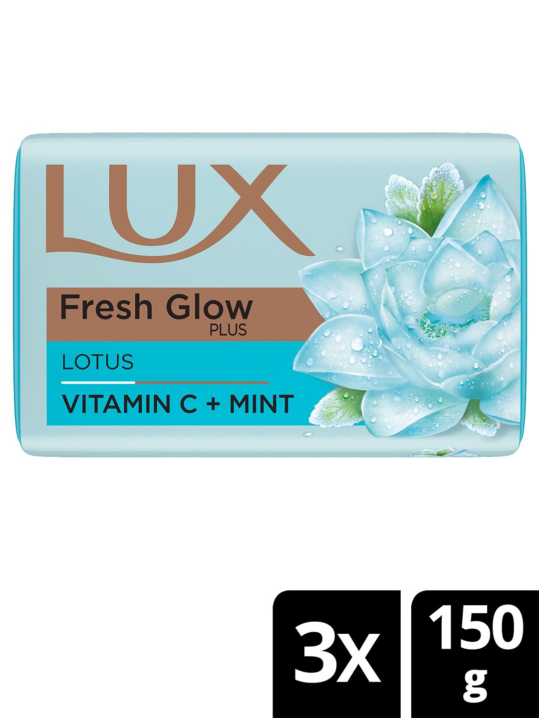 LUX Pack Of 3 Fresh Glow Plus Soap Bar With Vitamin C + MINT Lotus - 450 g