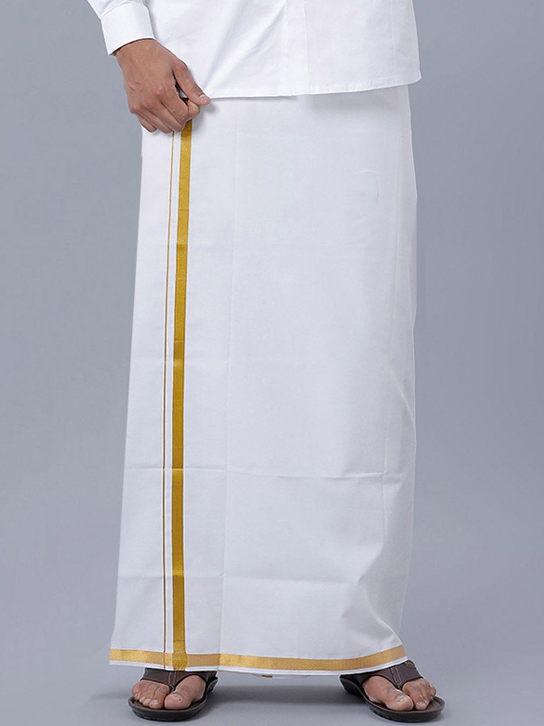 Ramraj Men Cotton Solid Gold jari border Single Layer Dhoti