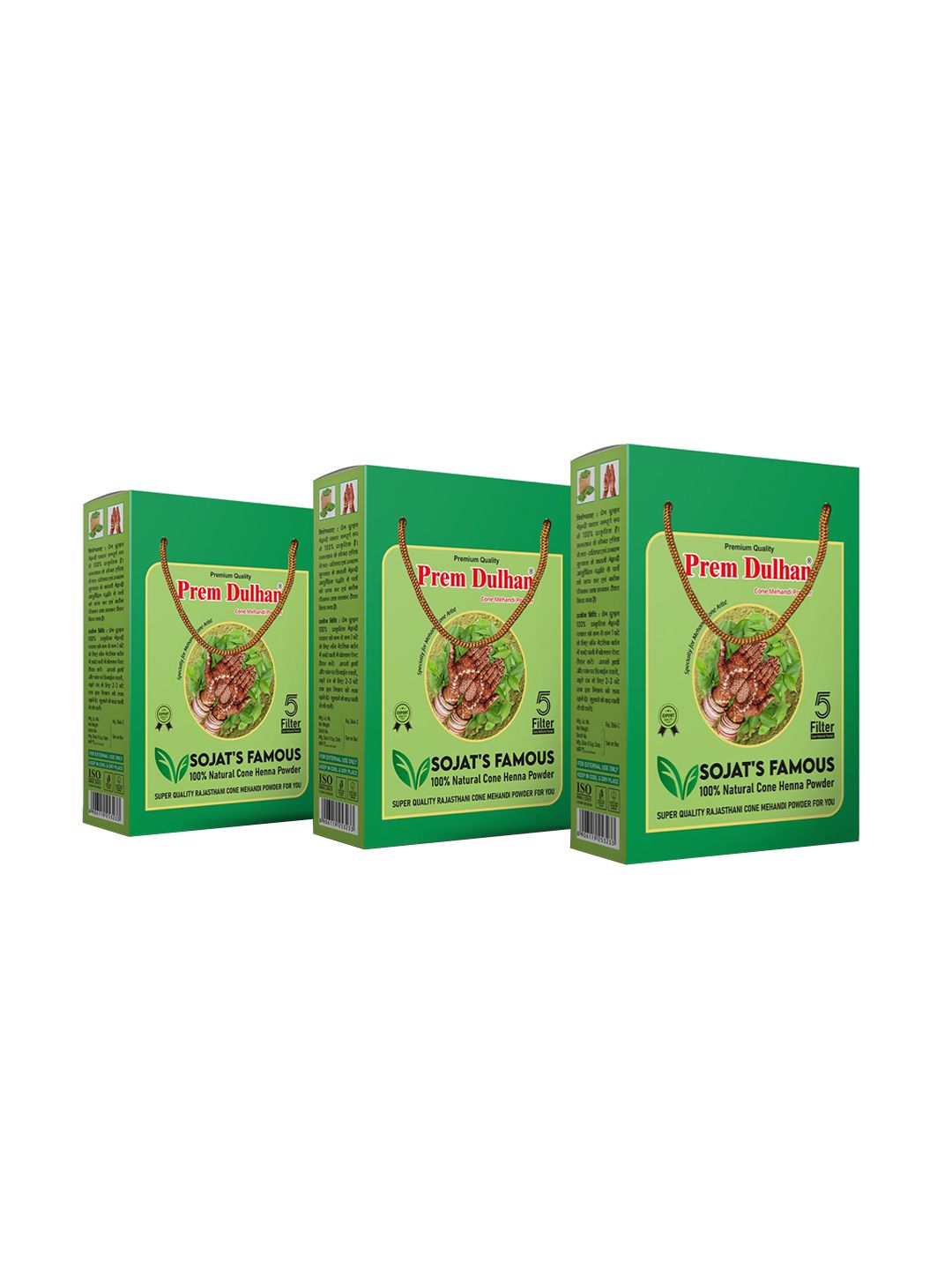 Prem Dulhan Set Of 3 Premium 5 Filter Cone Henna Mehendi Powder - 1kg Each