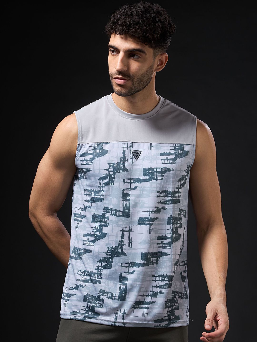 Technosport Printed Slim Fit Round Neck Sports Innerwear Vest with TECHNOCOOL+