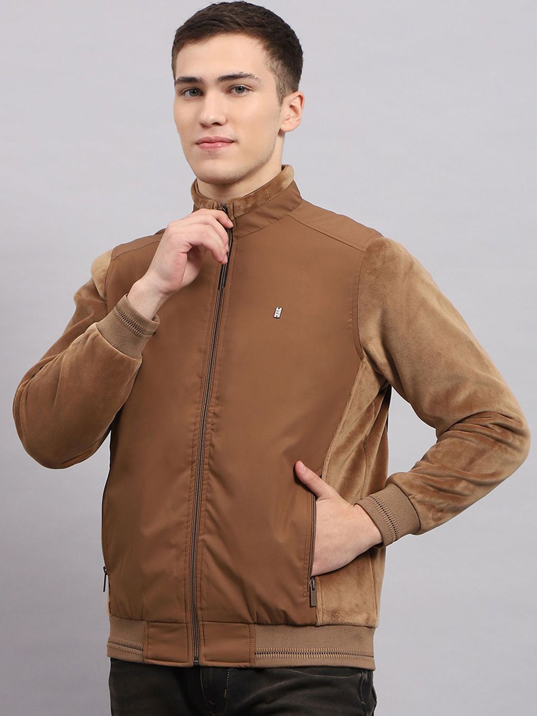 Monte Carlo Men Mock Collar Solid Jacket