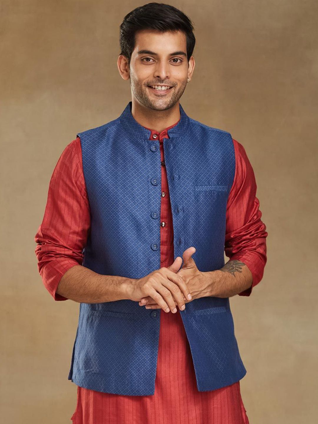 Fabindia Men Printed Mandarin Collar Nehru Jacket