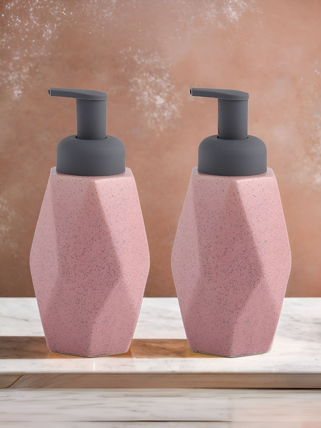 UMAI Pink & Grey 2 Pieces Textured Ceramic Soap Dispenser 400ml
