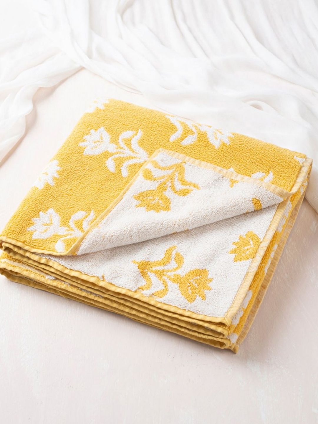 Fabindia Yellow Vikal Cotton Pile Hand Towel