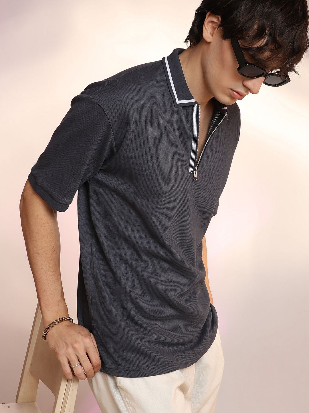 CAHOOT Men Solid Polo Collar Cotton T-shirt