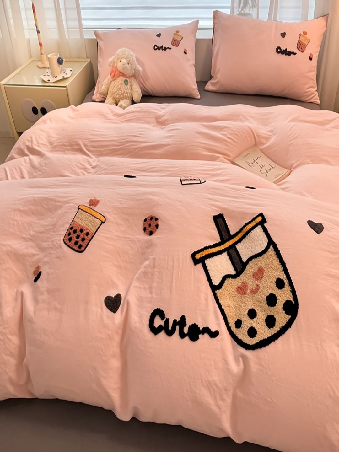 JC HOME Grey & Peach Colored Double Extra Large Regular Bedding Set