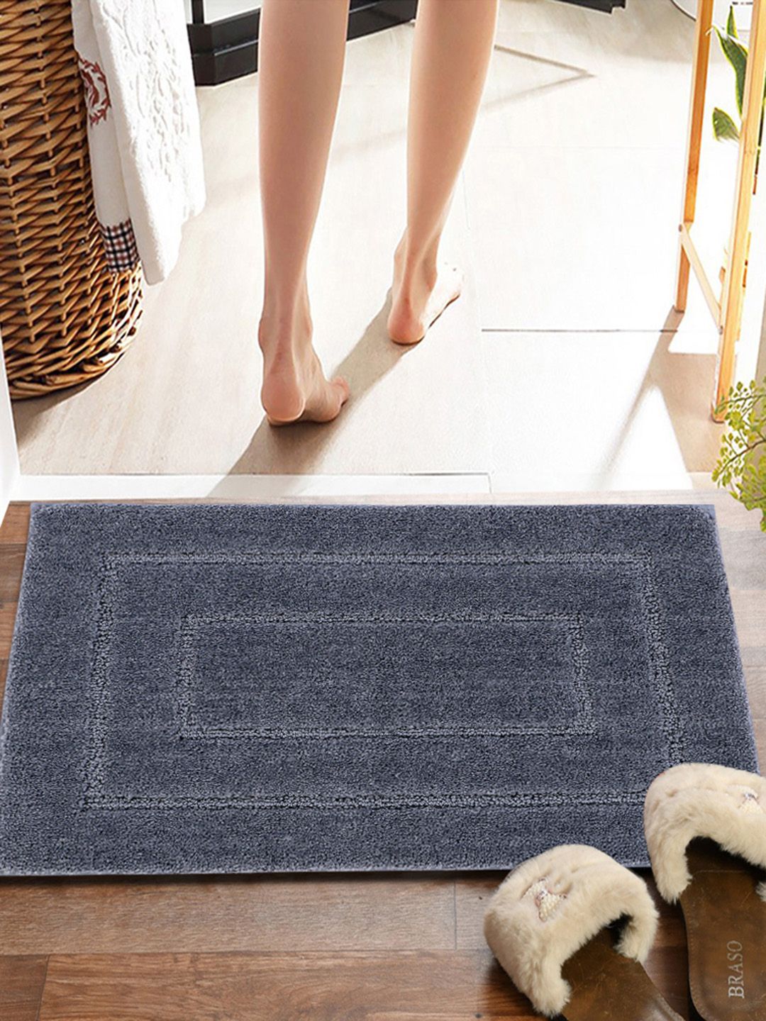 Pano Border Frame Charcoal Grey 1800 GSM Anti-Slip Bath Mat