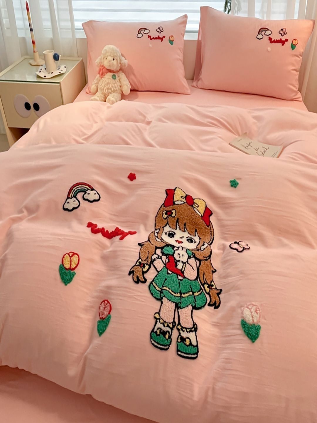 JC HOME Pink & Brown Girl Printed Double Queen Regular Bedding Set