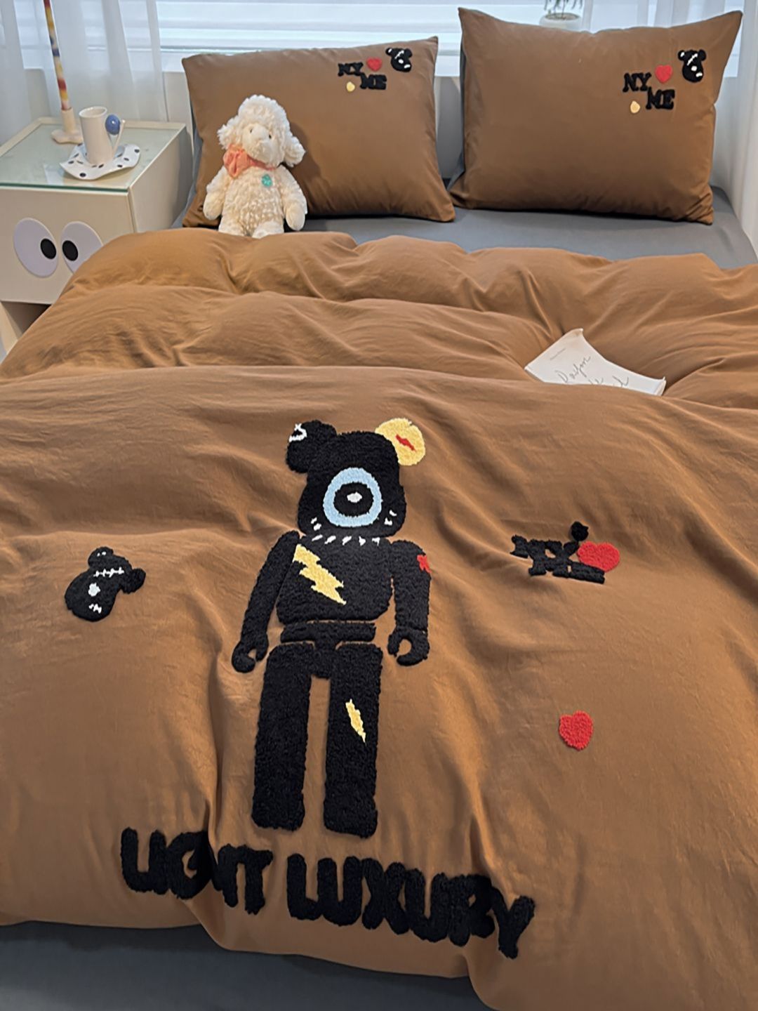 JC HOME Grey & Black 3 Pieces Cartoon Characters Single AC Room Bedding Set