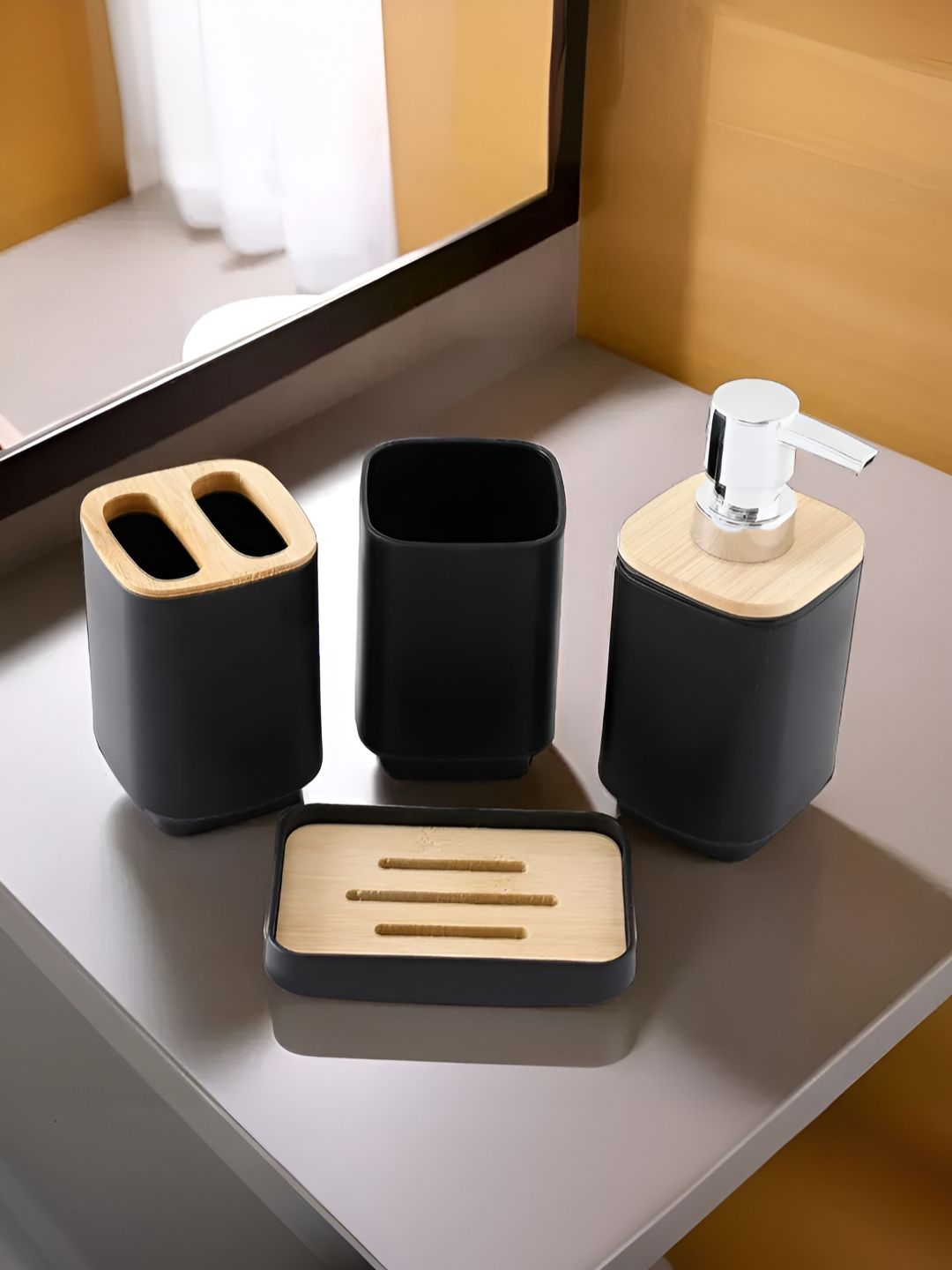 UMAI Black & Brown 4 piece Ceramic Bath Accessories Set