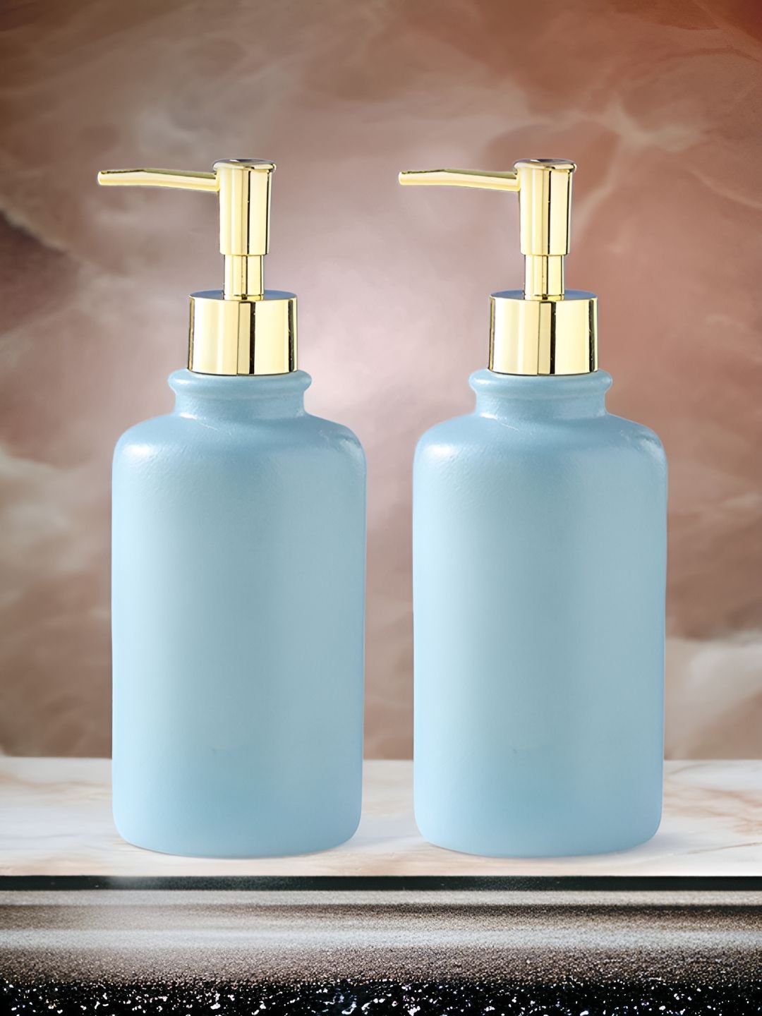 UMAI Blue & Gold-Toned 2 piece Ceramic Matte Soap Dispenser 400ml