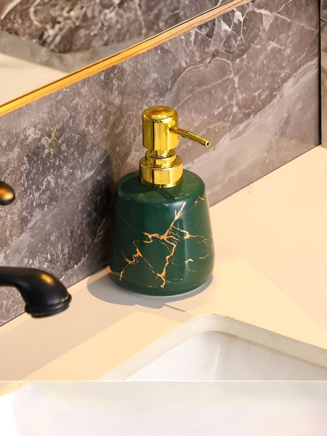 UMAI Green & Gold-Toned Abstract Ceramic Soap Dispenser 260ml
