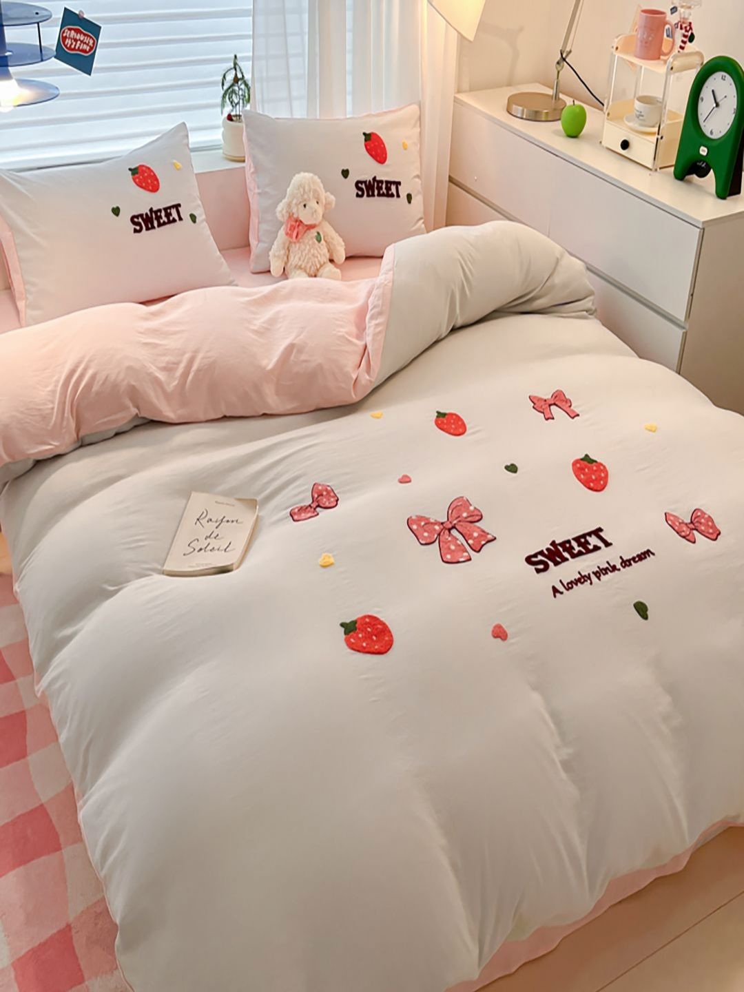 JC HOME Pink & Brown Geometric Polycotton 3 Piece Double Extra Large Regular Bedding Set