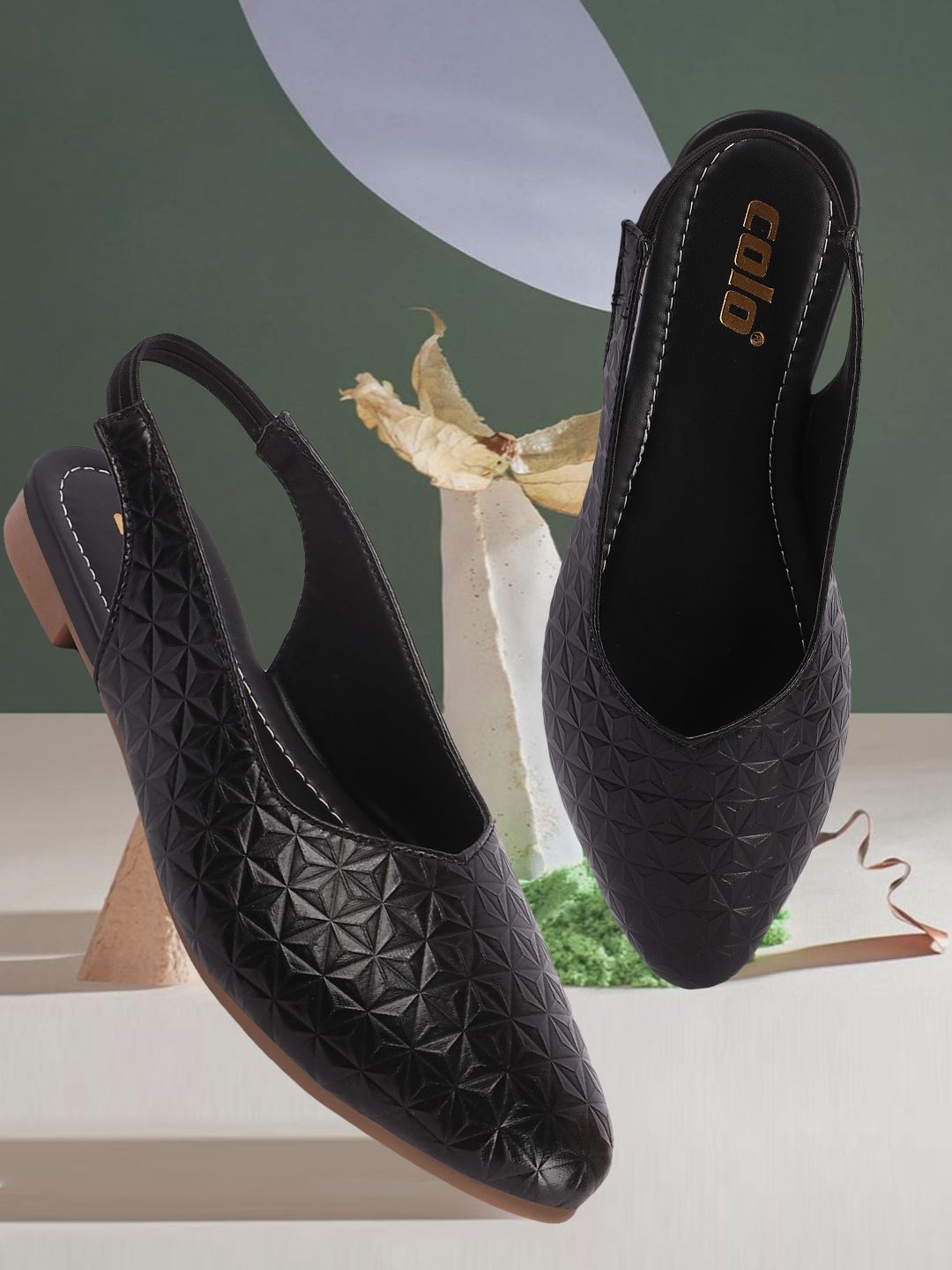 Colo Women Textured Pointed Toe Slingback Flats