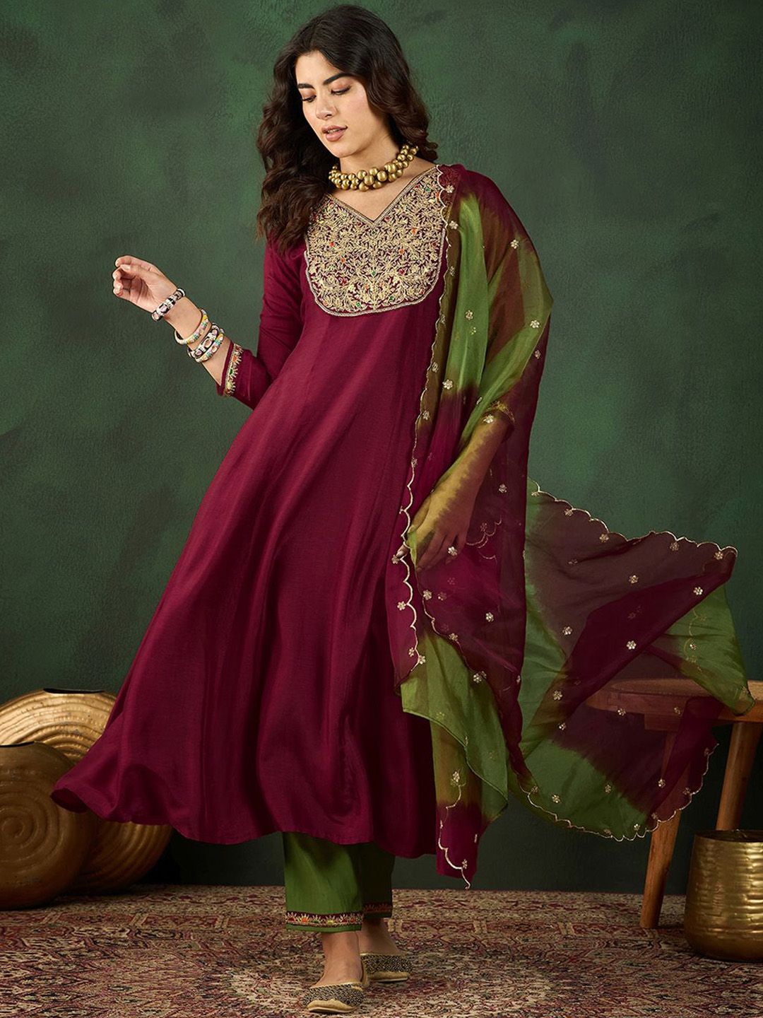 Sangria Sangria Embroidered A-Line Kurta Sets