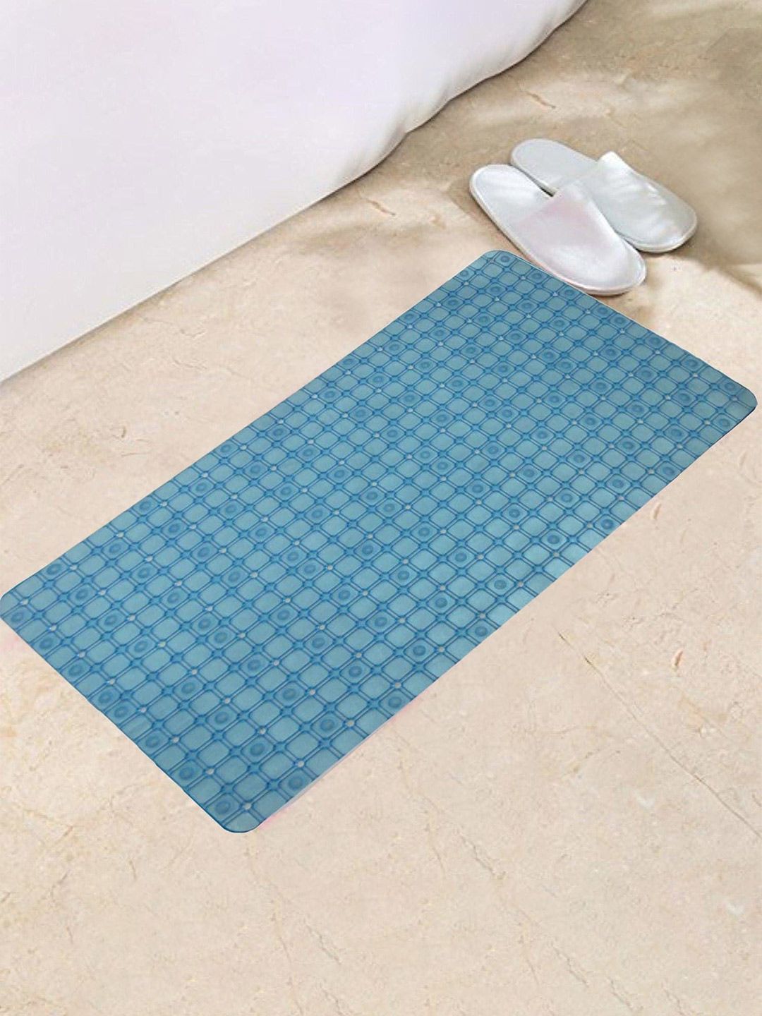 Kuber Industries Blue Textured Anti Slip 210GSM Bath Mat With Suction Cups