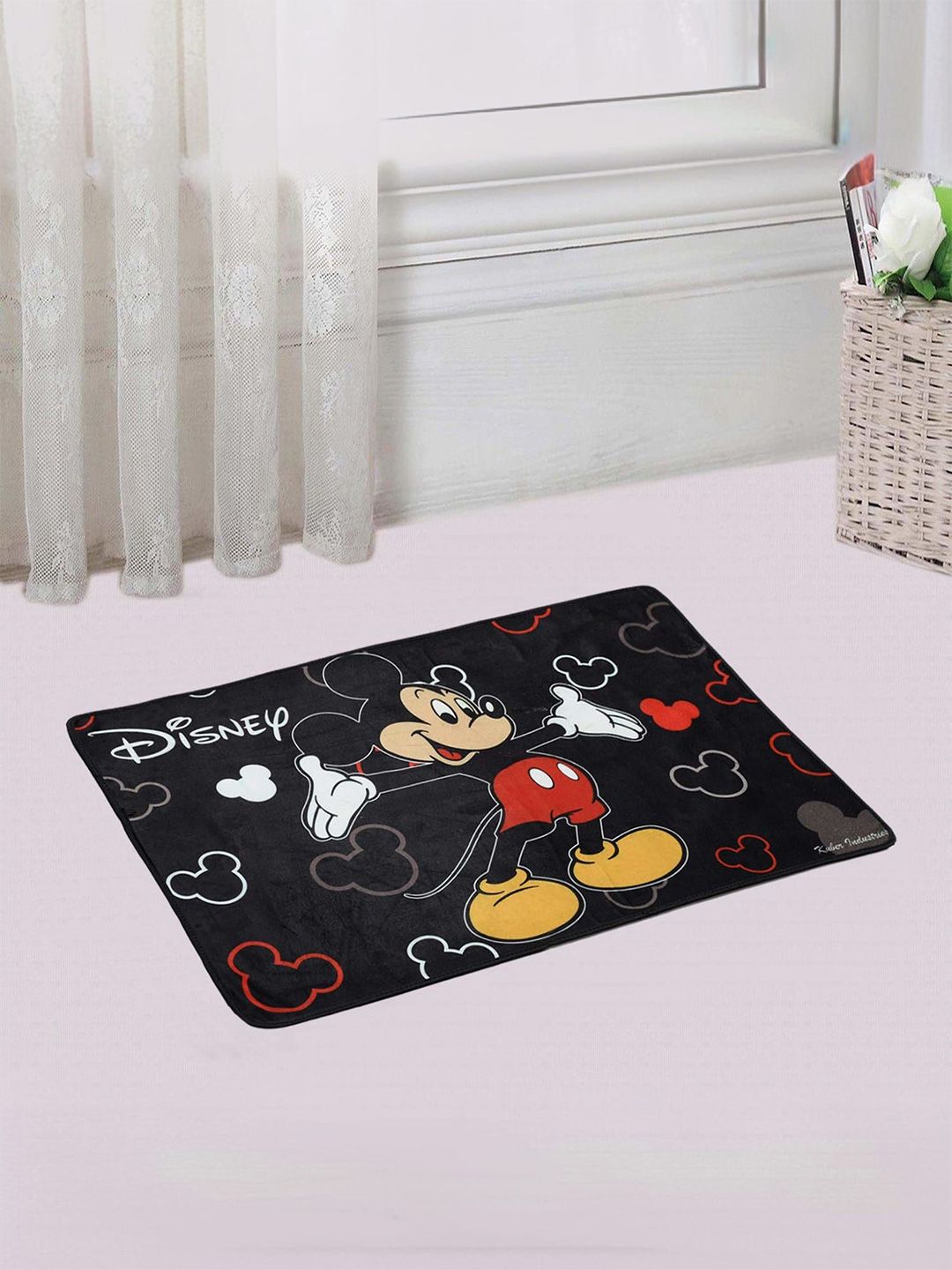 Kuber Industries Black & Red Micky Mouse Printed Anti Slip 210GSM Bath Mat