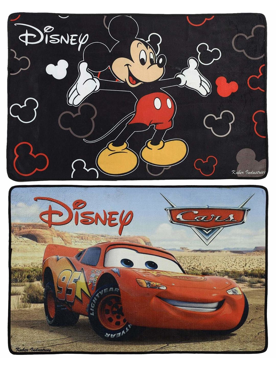 Kuber Industries Red & Black 2 Pieces Mickey Mouse Printed Anti Slip 210GSM Bath Mats