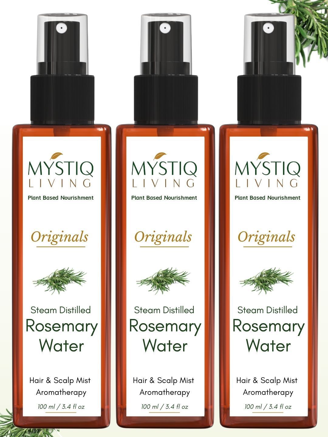 MYSTIQ LIVING Set Of 3 Rosemary Water Hair Spray-100ml Each