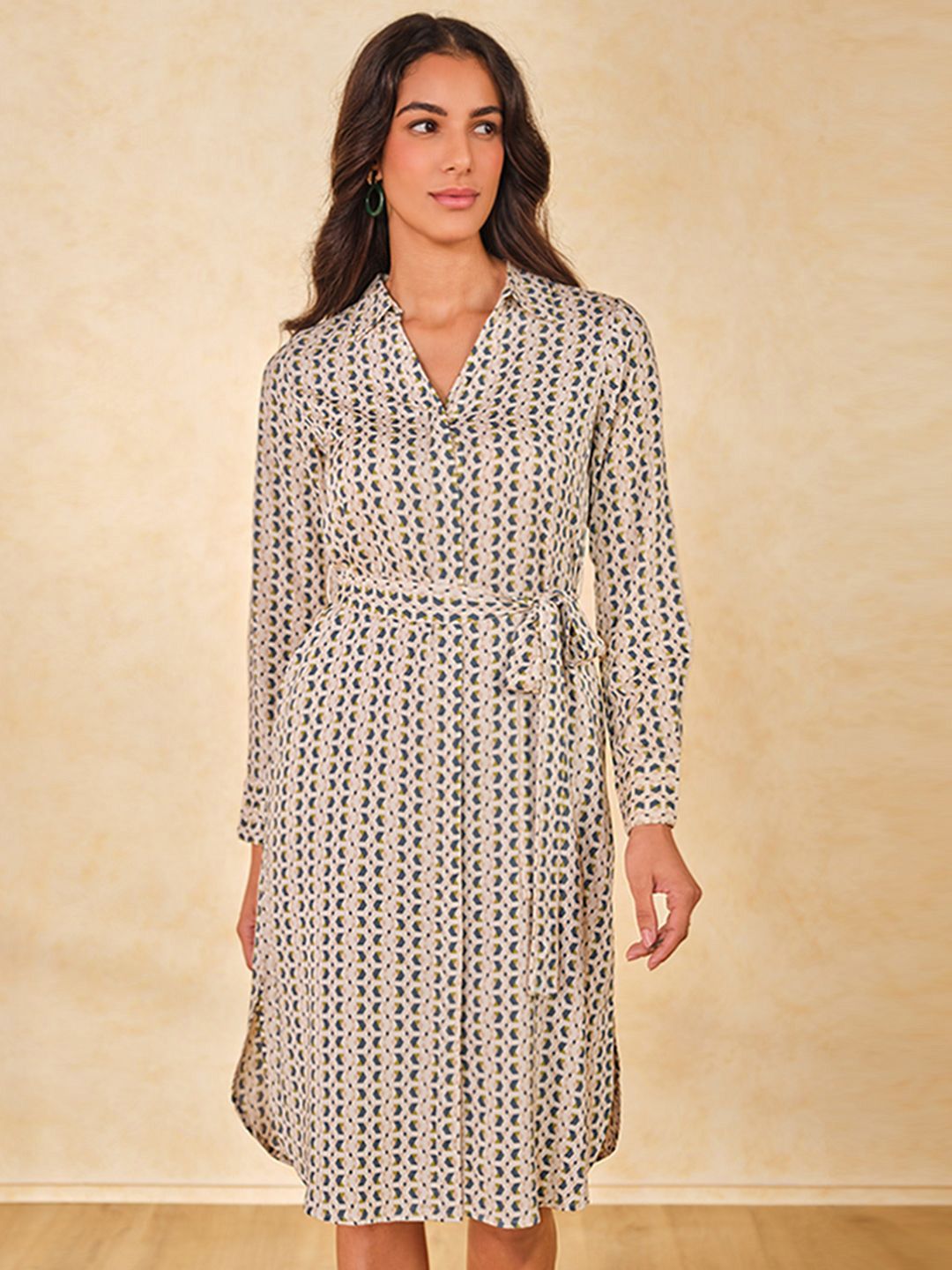 AND AND Print A-Line Shirt Collar Printed Dress