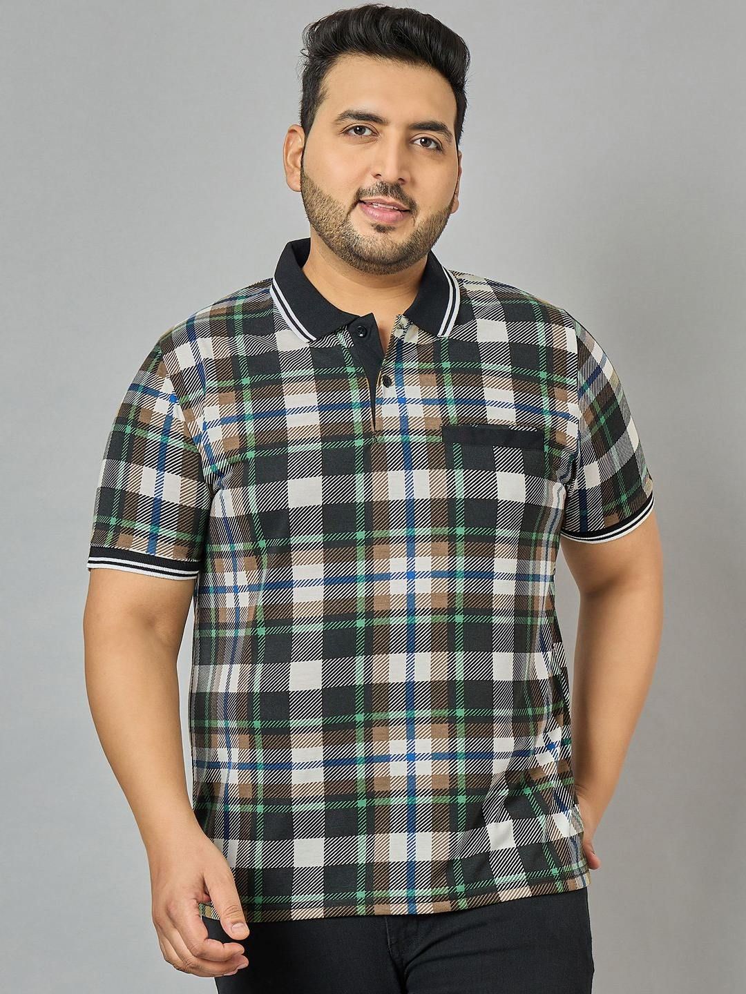 AUSTIVO Men Checked Polo Collar Cotton T-Shirt