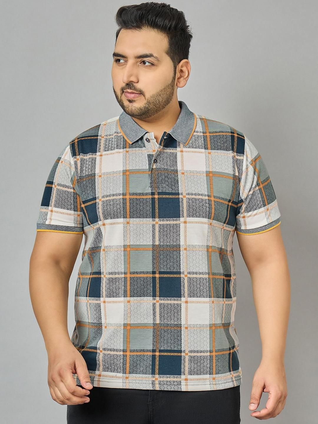 AUSTIVO Men Checked Polo Collar Cotton T-Shirt