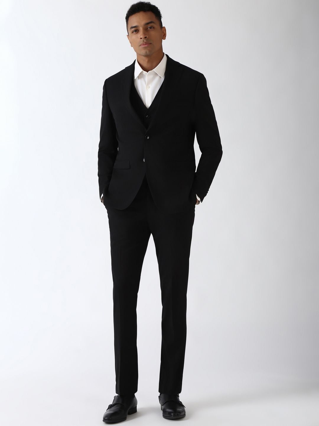 Peter England Elite Self-Design Single-Breasted Three-Piece Formal Suit