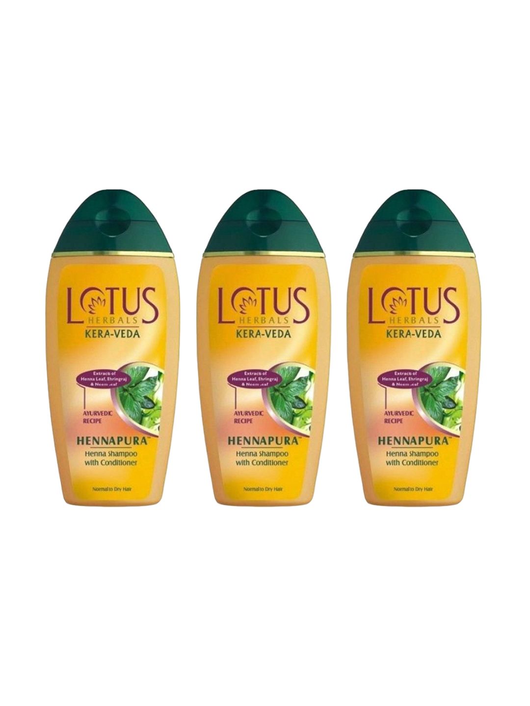 Lotus Herbals Set Of 3 Kera-Veda Hennapura Henna Shampoo With Conditioner- 200ml Each