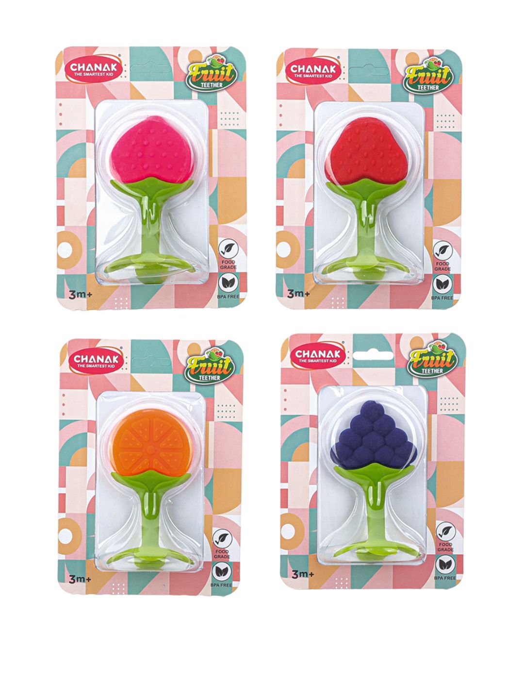 Aditi Toys 4-Pcs Red & Purple Infant Fruit Shaped Silicon Hand Teether