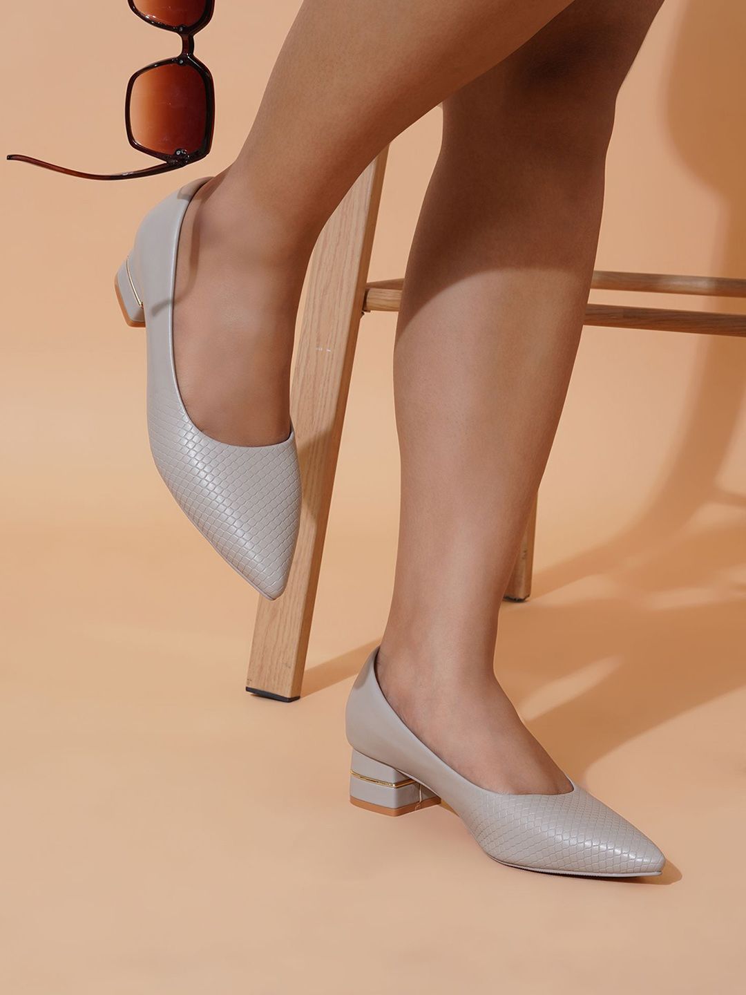 Sherrif Shoes Pointed Toe Textured Block Pumps