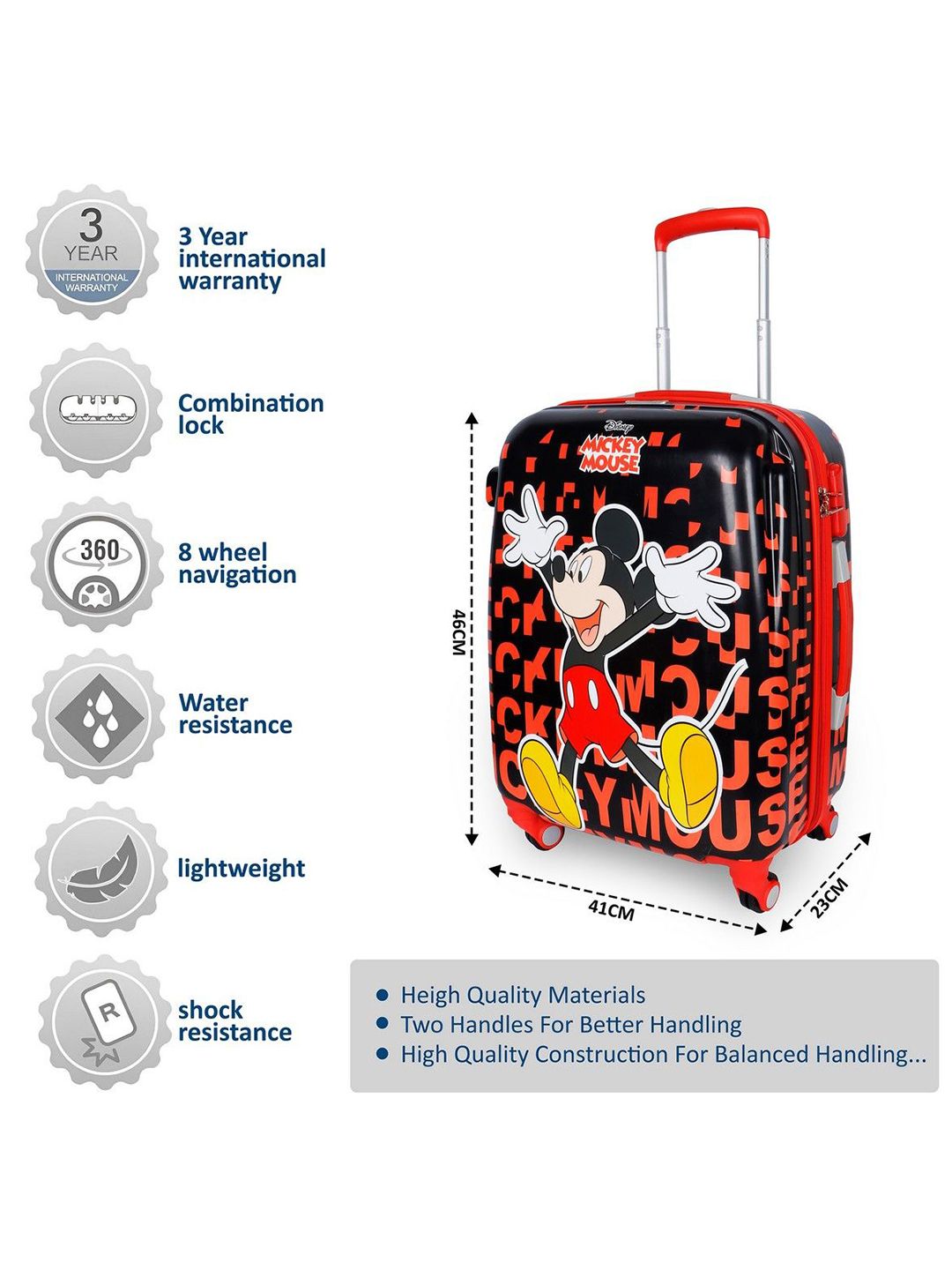 【Mickey】 Buy Priority Mickey Mouse Printed Hard-Sided Cabin Trolley