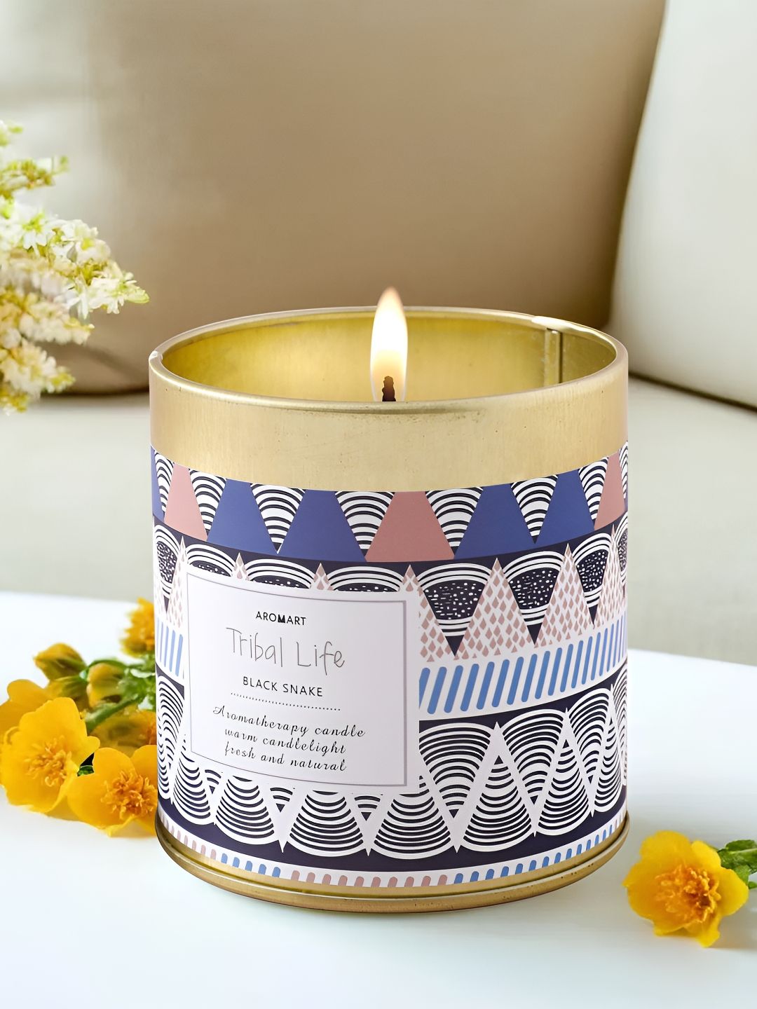UMAI Printed Scented 1 Wick Black Snake Abstract Geometric Regular Jar Candles